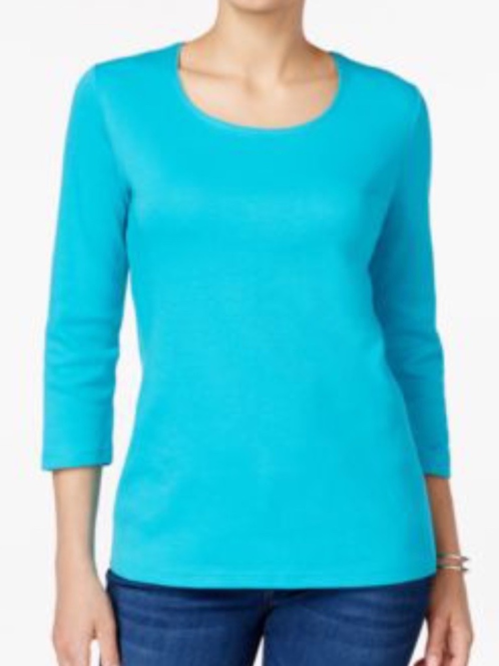 NEW WITH TAG! KAREN SCOTT SIZE PETITE X-LARGE PXL SCOOP NECK TOP BLUE LOT1117